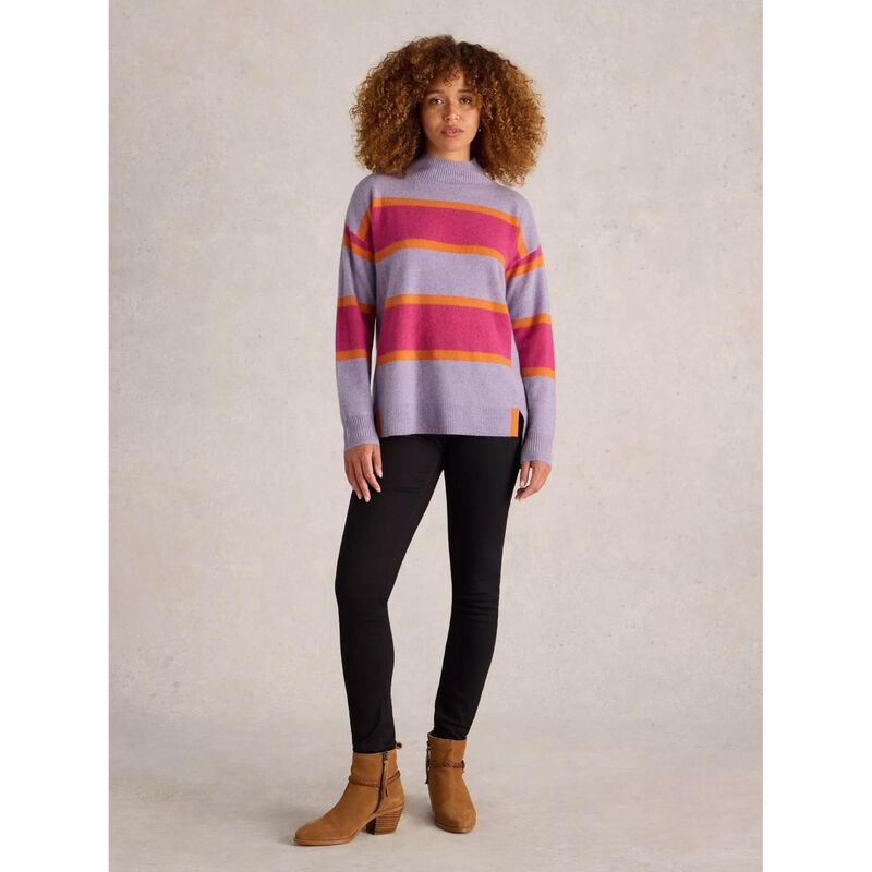 White Stuff Holly High Neck Stripe Cardigan image number 3